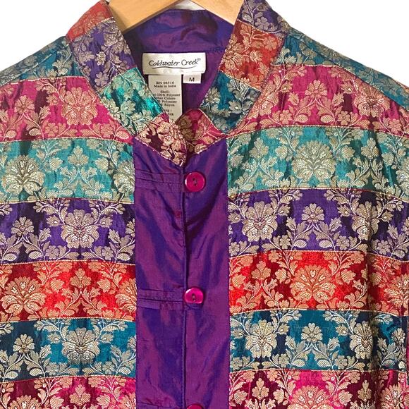 Coldwater Creek Size M Purple Silk Lined Patchwork Jacket with Mandarin Collar - Picture 3 of 9